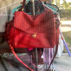 Michael Kors red leather gold detail crossbody hand purse used